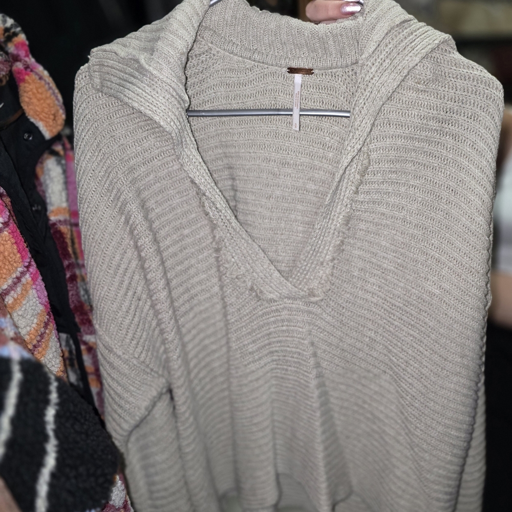Free People Cowl Neck Sweater in Beige